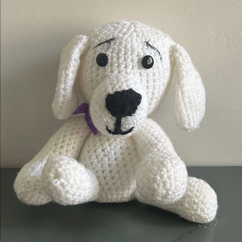 Handcrafted White Crochet Dog Plushie